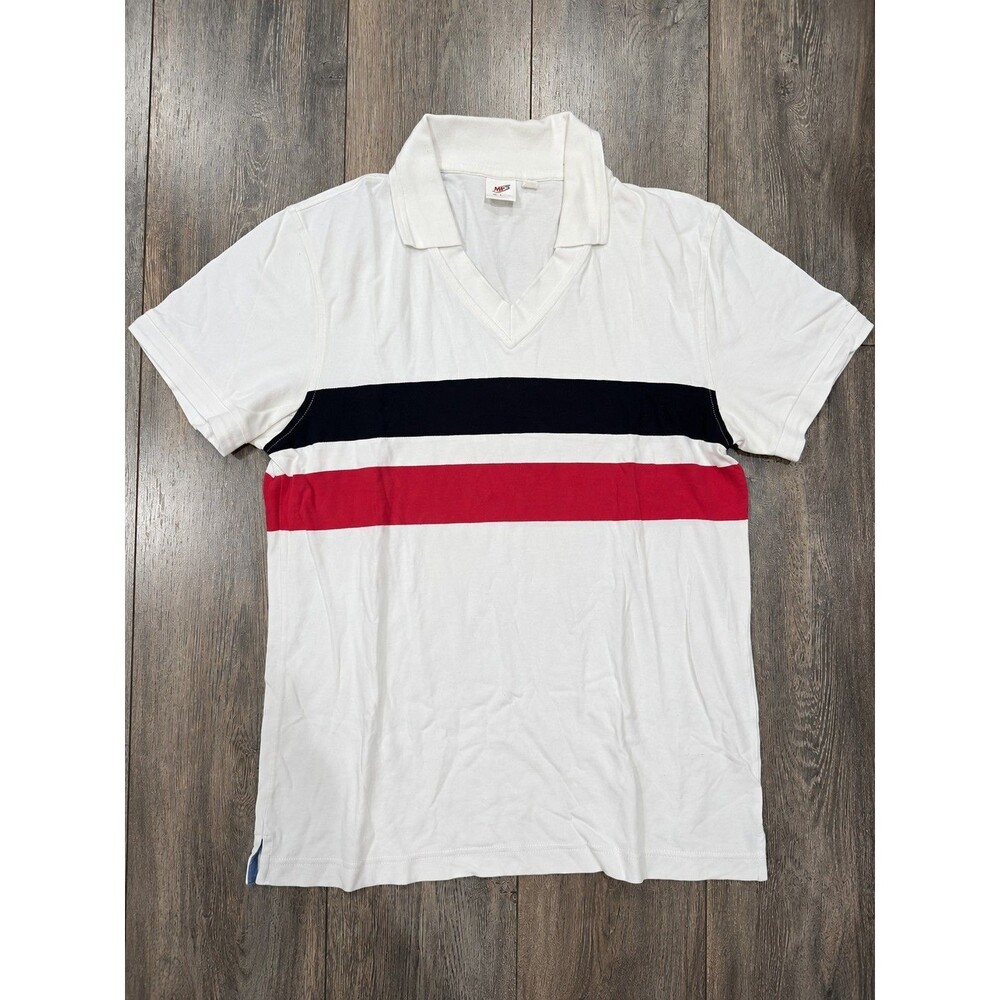 UNIQLO x Michael Bastian Polo Shirt Men's L White Rugby Stripe Short Sleeve